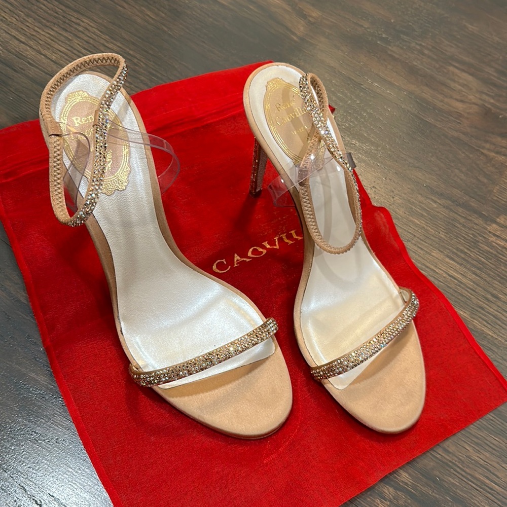 René Caovilla Elastica 105 Ankle Strap Satin Sandals